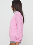 side view of model wearing Princess Polly Niomie Knit Sweater Pink Long 