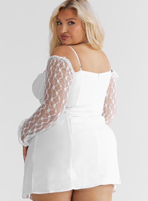 product Princess Polly Crew Neck  Ashwood Lace Sleeve Mini Dress White Curve