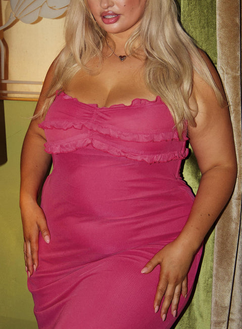 product Princess Polly High Neck  Tillee Mesh Maxi Dress Fuschia Curve