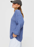 side view of model wearing Princess Polly Ryanna Sweater Blue Long 