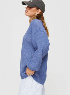 side view of model wearing Princess Polly Ryanna Sweater Blue Long 