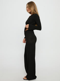 side view of model wearing Princess Polly Jaede Knit Pants Black High Rise Pants 