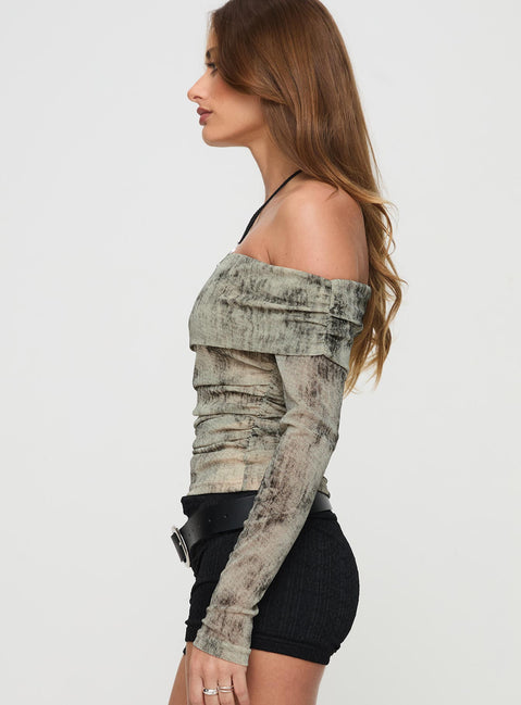 side view of model wearing Princess Polly Fossi Strapless Top Multi Full Sleeves straight 