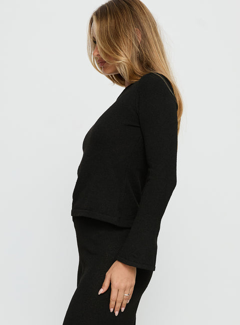 side view of model wearing Princess Polly Jaede Off Shoulder Knit Sweater Black 