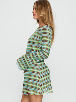 Lukea Long Sleeve Mini Dress Green Stripe