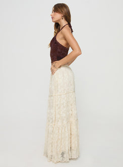   side view of model wearing Princess Polly Oh Plisse Maxi Skirt Cream Maxi 