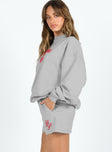 Princess Polly Crew Neck Sweatshirt Cursive Text Grey Marle / Red Princess Polly  regular 