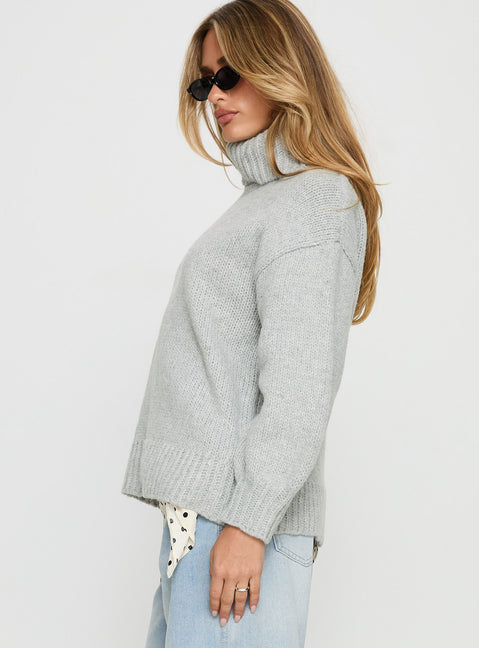 side view of model wearing Princess Polly Let Love In Knit Sweater Grey 