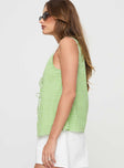 side view of model wearing Princess Polly Give Me A Sign Top Green Sleeveless V-Neck 