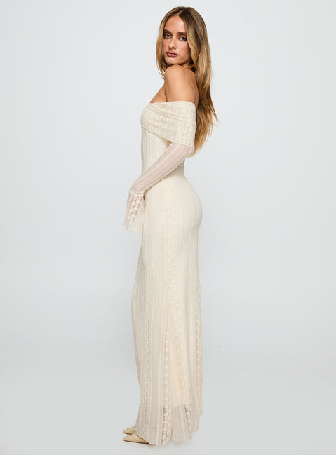 Perdita Long Sleeve Lace Maxi Dress Cream