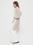 side view of model wearing Princess Polly Tremmy Textured Cardigan Natural Long 