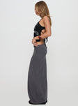   side view of model wearing Princess Polly Calisay Maxi Skirt Slate Maxi 