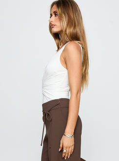 side view of model wearing Princess Polly Midnight In Paris Backless Bodysuit White Sleeveless 