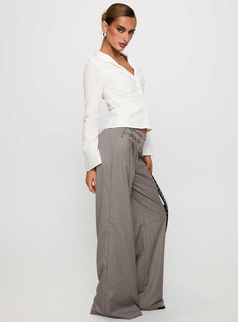 side view of model wearing Princess Polly Just Have Fun Wide Leg Pant Grey High Waisted Pants 