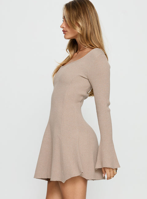 Mariel Long Sleeve Knit Mini Dress Beige