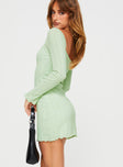 side view of model wearing Princess Polly Atticka Long Sleeve Mini Dress Sage Square Neck 