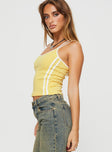 side view of model wearing Princess Polly Run A Mile Top Yellow Sleeveless Scoop Neck 