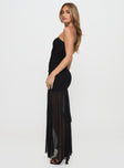 side view of model wearing Princess Polly Decadent Strapless Maxi Dress Black Straight Neck 