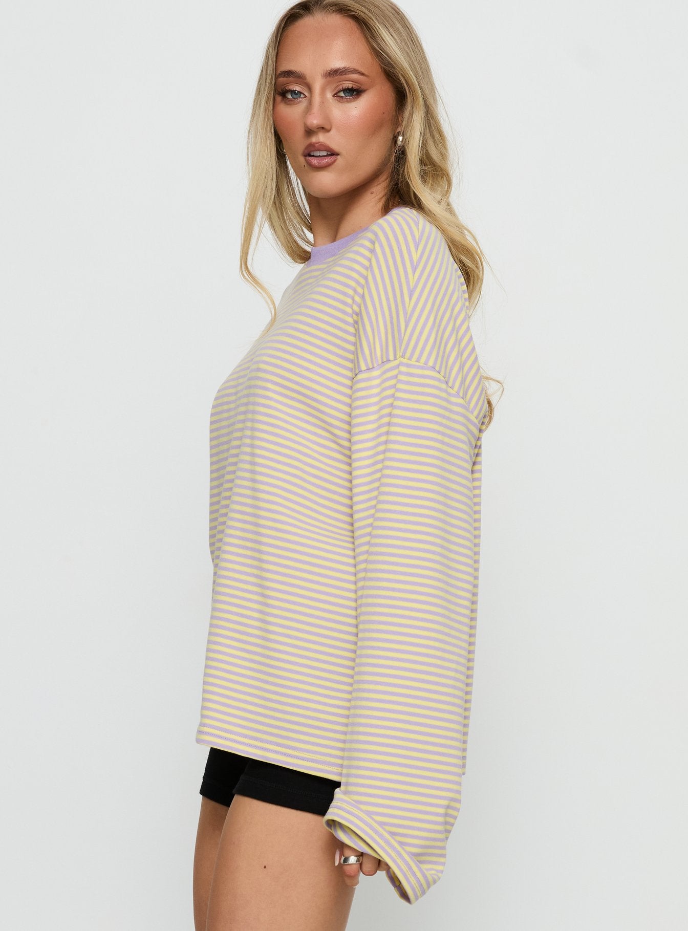 Settle Down Long Sleeve Top Lilac / Lemon Stripe