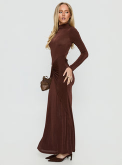 Yaqueline Long Sleeve Ruched Maxi Dress Chocolate
