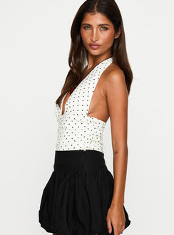 side view of model wearing Princess Polly Atelier Halter Bodysuit Multi Sleeveless 