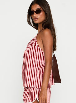 side view of model wearing Princess Polly Your Everything Top Pink Stripe Sleeveless Scoop Neck 