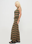   side view of model wearing Princess Polly Giulia Knit Maxi Skirt Green Multi Maxi 