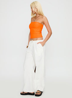 side view of model wearing Princess Polly Destinee Frill Pant White Low Rise Pants 