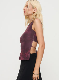 side view of model wearing Princess Polly Uzo Top Red Floral Sleeveless Crew Neck 