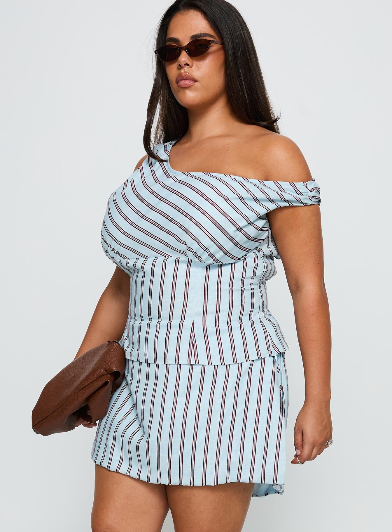 Gulliver Tie Side Mini Skort Blue / Maroon Stripe Curve