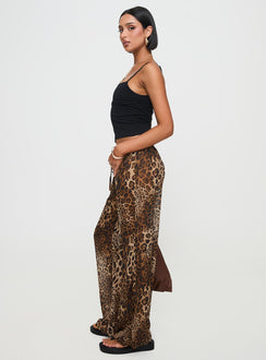side view of model wearing Princess Polly Fyre Wide Leg Pant Leopard Petite Low Rise Pants 