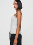 side view of model wearing Princess Polly Spirito Vest Top White Thin Stripe Sleeveless Square Neck 