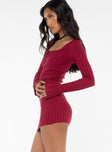 Princess Polly Square Neck  Barossa Long Sleeve Mini Dress Burgundy