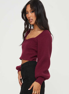 Bohemia Sweater Burgundy Princess Polly  Cropped 
