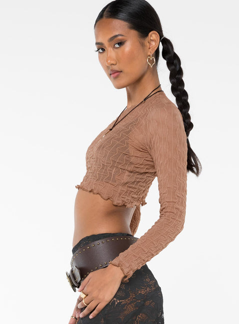 product Princess Polly Full Sleeves Square Neck  Macgraw Off The Shoulder Top Beige