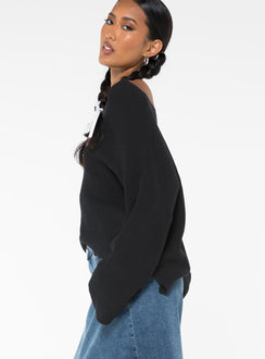 side view of model wearing Princess Polly Eames Sweater Black Long 