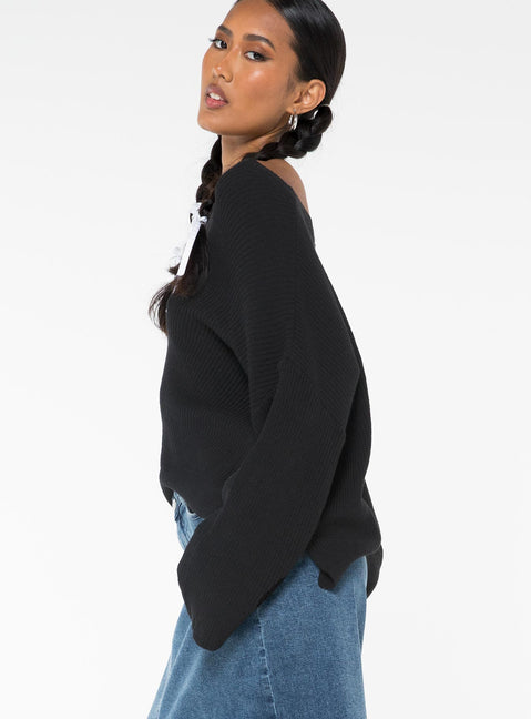 side view of model wearing Princess Polly Eames Sweater Black Long 