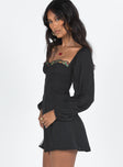Princess Polly Sweetheart Neckline  Floreto Long Sleeve Mini Dress Black