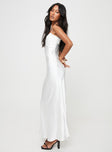 Front view of model wearing  front Princess Polly High Neck  Kareena Bias Cut Maxi Dress White