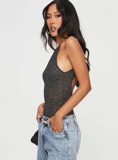 side view of model wearing Princess Polly Meegan Bodysuit Black Sleeveless Crew Neck 