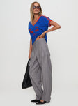 front view of model wearing Princess Polly Expertise Low Rise Pleat Pant Grey High Waisted Pants 