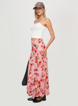   side view of model wearing Princess Polly Vespera Maxi Skirt Pink Maxi 