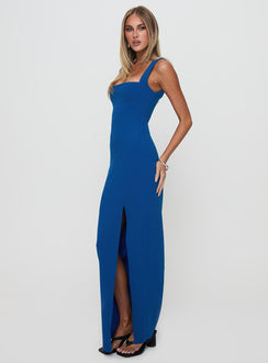 side view of model wearing Princess Polly Bombshell Maxi Dress Cobalt Square Neck 