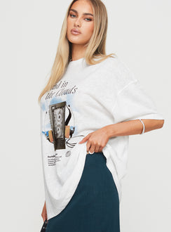 side view of model wearing Princess Polly Cloud Cassette Oversized Tee White Full Sleeves High Neck 