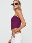 side view of model wearing Princess Polly Mani Top Purple Sleeveless Sweetheart 