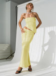   side view of model wearing Princess Polly Silvershore Maxi Skirt Yellow Maxi 