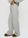 side view of model wearing Princess Polly Princess Polly Wide Leg Track Pant Bubble Text Grey Marle / Green 