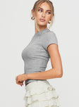 side view of model wearing Princess Polly Silvie Top Grey Short Sleeves High Neck 