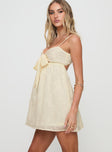 side view of model wearing Princess Polly Granno Mini Dress Lemon Sweetheart Neckline 