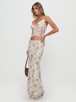 side view of model wearing Princess Polly Shepherd Top Floral Multi Sleeveless Plunger 